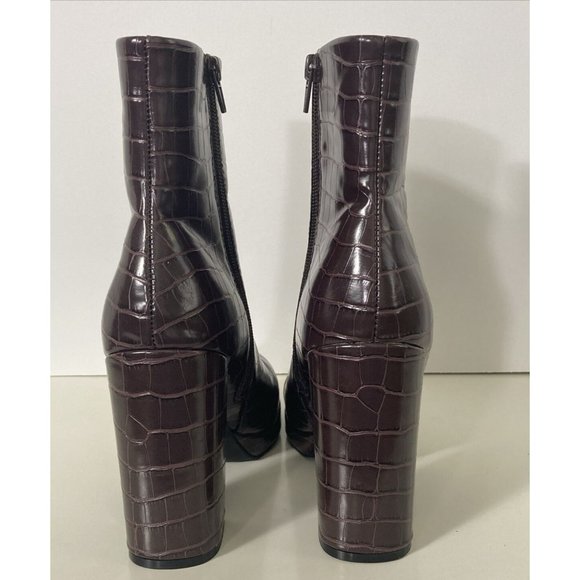 Rachel Zoe Size 7.5 M Mahogany Brown Croc Embossed MAYA Ankle Boot Platform Heel - Picture 4 of 16